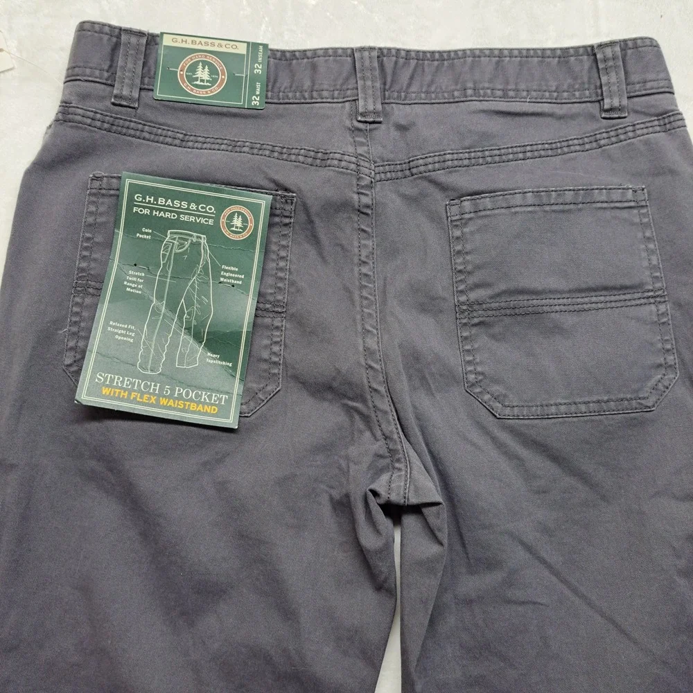 G.H. Bass & Co. Canvas Pants Men 32x32 Asphalt Gray New Stretch Flex Waistband